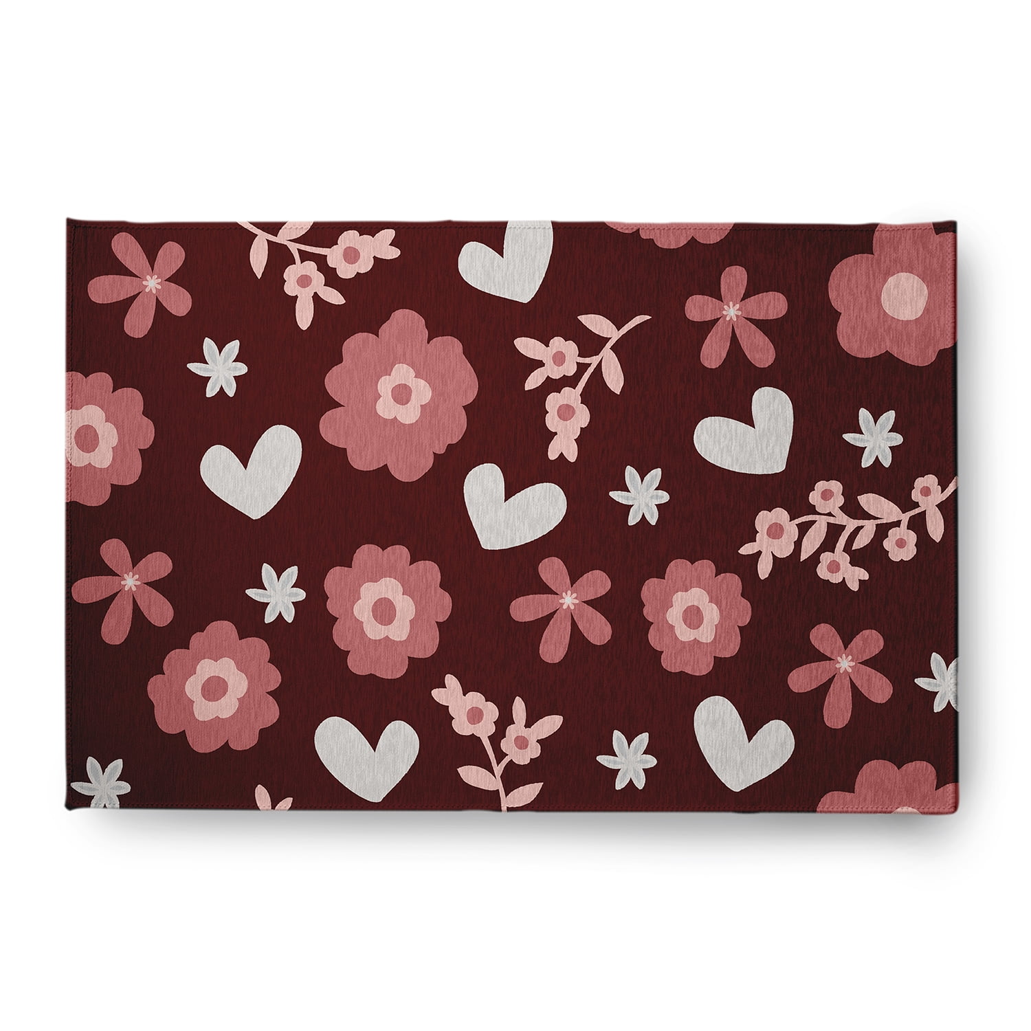 Simply Daisy 4' x 6' Red Flowery Love Valentines Chenille Indoor/Outdoor Rug