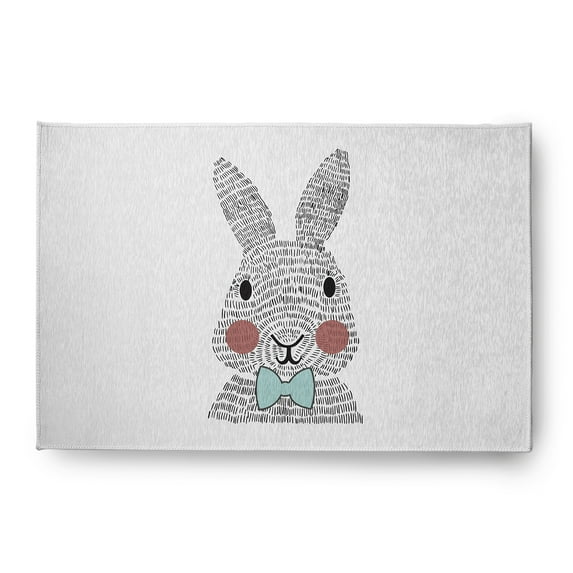 Simply Daisy 4' x 6' Wave Top Blue Bow-tie Bunny Easter Chenille Indoor/Outdoor Rug