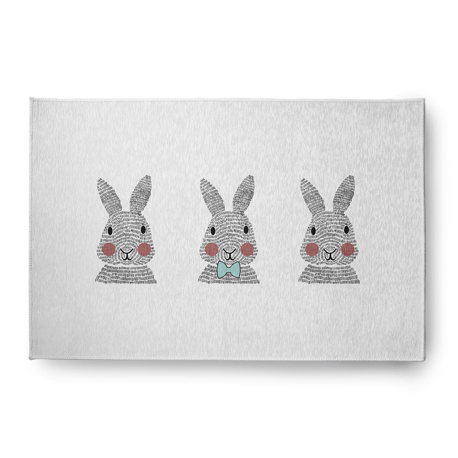 Simply Daisy 4' x 6' Wave Top Blue Bunny Triplets Easter Chenille Indoor/Outdoor Rug