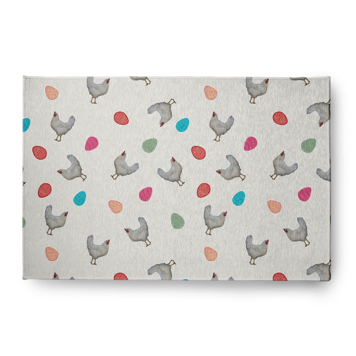 Simply Daisy 4' x 6' Whisper White Chickens and Eggs Easter Chenille Indoor/Outdoor Rug