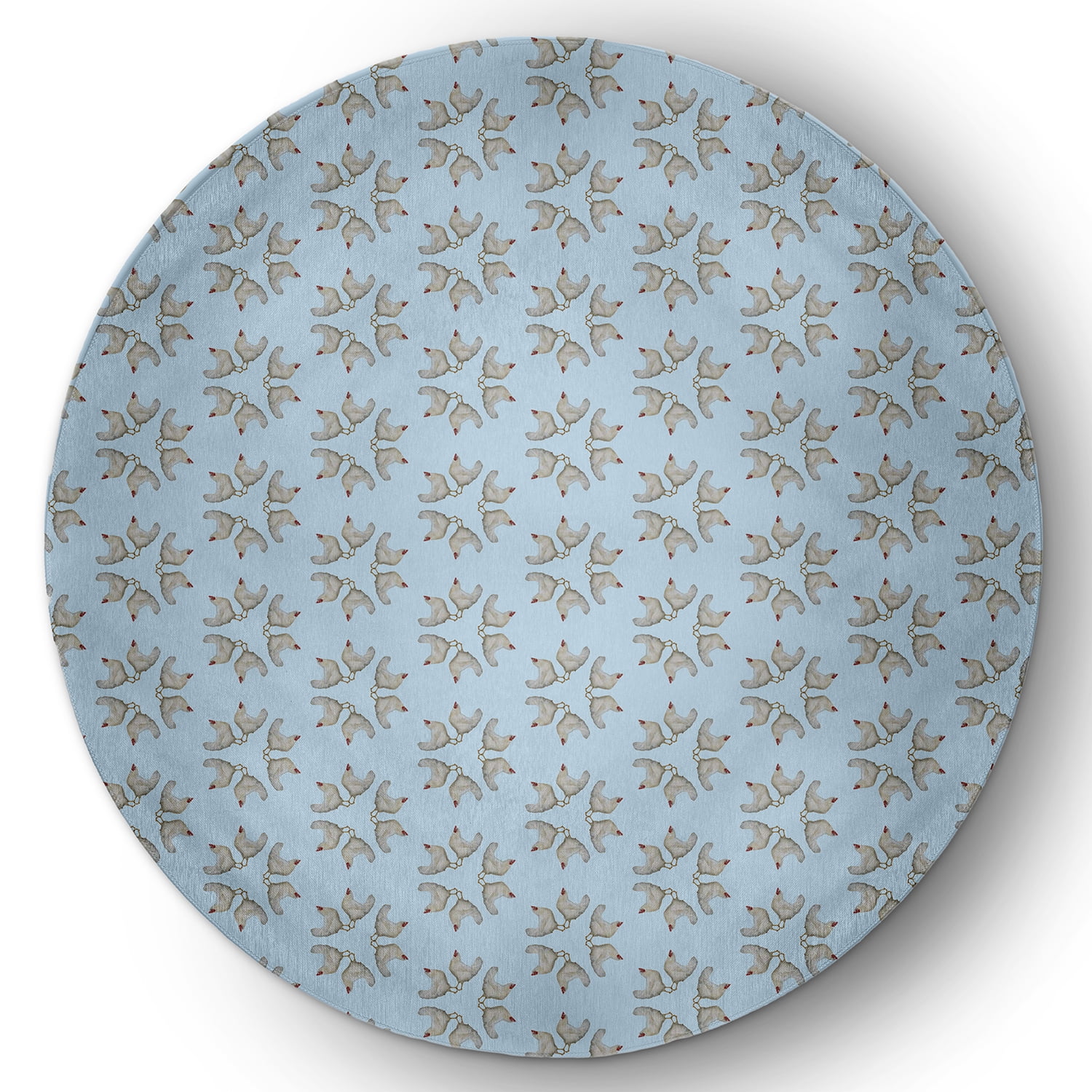 Simply Daisy 5' Round After Rain Blue Chickens-go-round Easter Chenille Indoor/Outdoor Rug