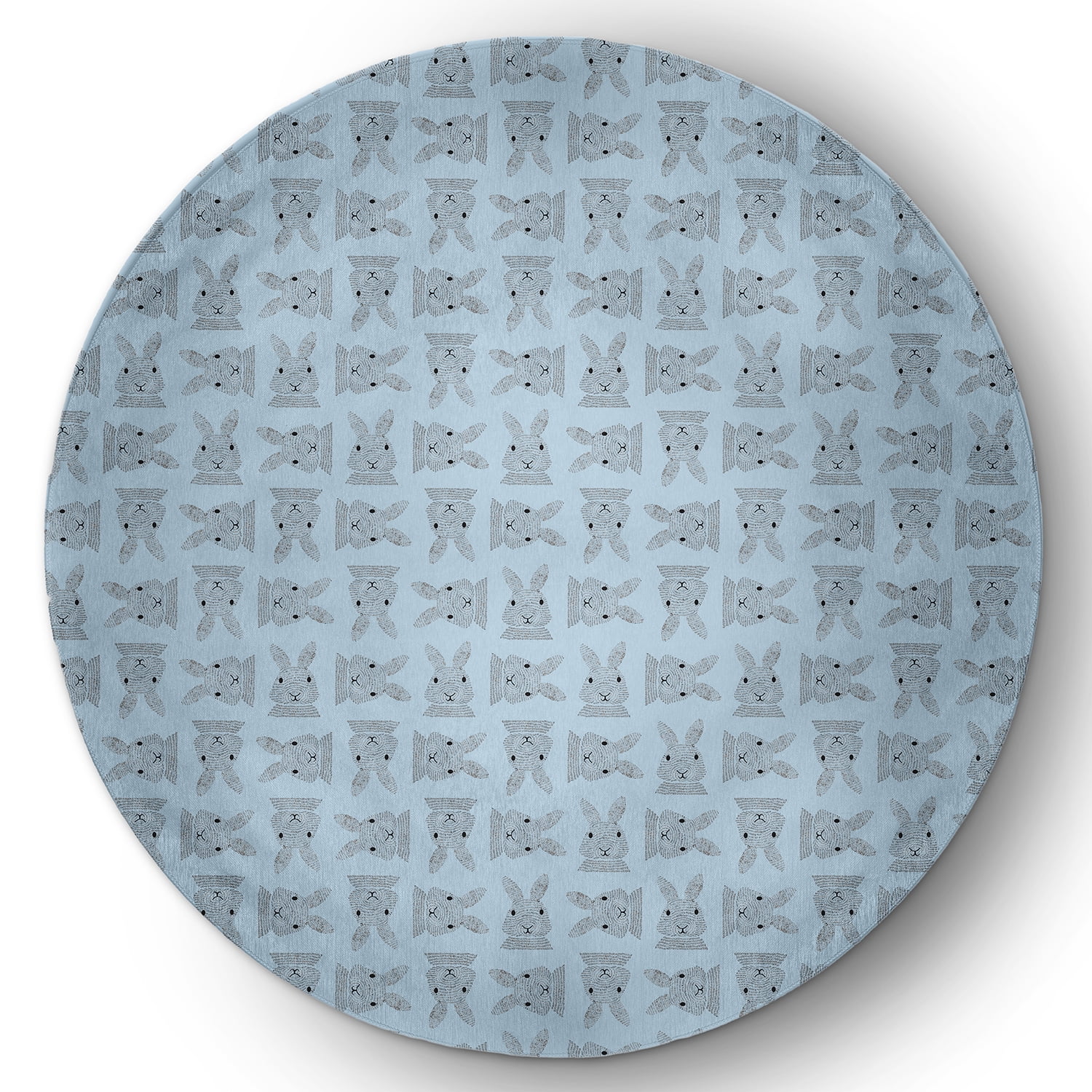 Simply Daisy 5' Round After Rain Blue Criss Cross Bunnies Easter Chenille Indoor/Outdoor Rug