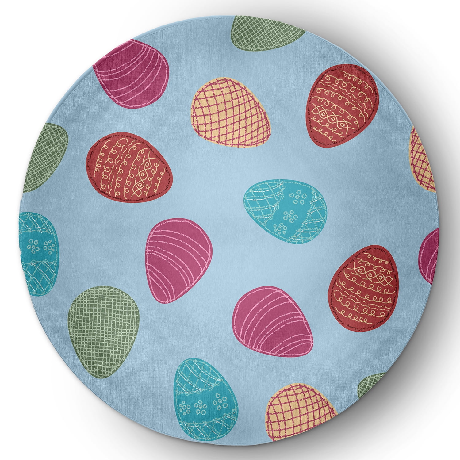 Simply Daisy 5' Round After Rain Blue Egg Hunt Easter Chenille Indoor/Outdoor Rug
