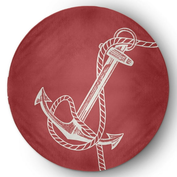 Simply Daisy 5' Round Anchored Nautical Chenille Rug, Ligonberry Red