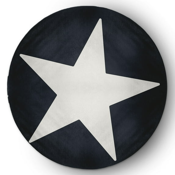 Simply Daisy 5' Round Big Star Chenille Rug, Shark Blue and White