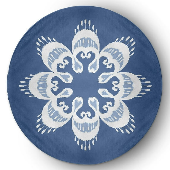 Simply Daisy 5' Round Blue Ikat Mandala Chenille Indoor/Outdoor Rug
