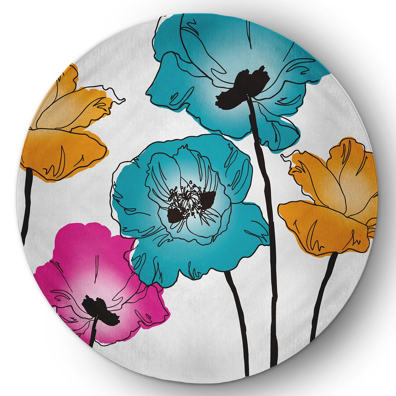 Simply Daisy 5' Round Blue Popping Poppies Spring Chenille Indoor/Outdoor Rug