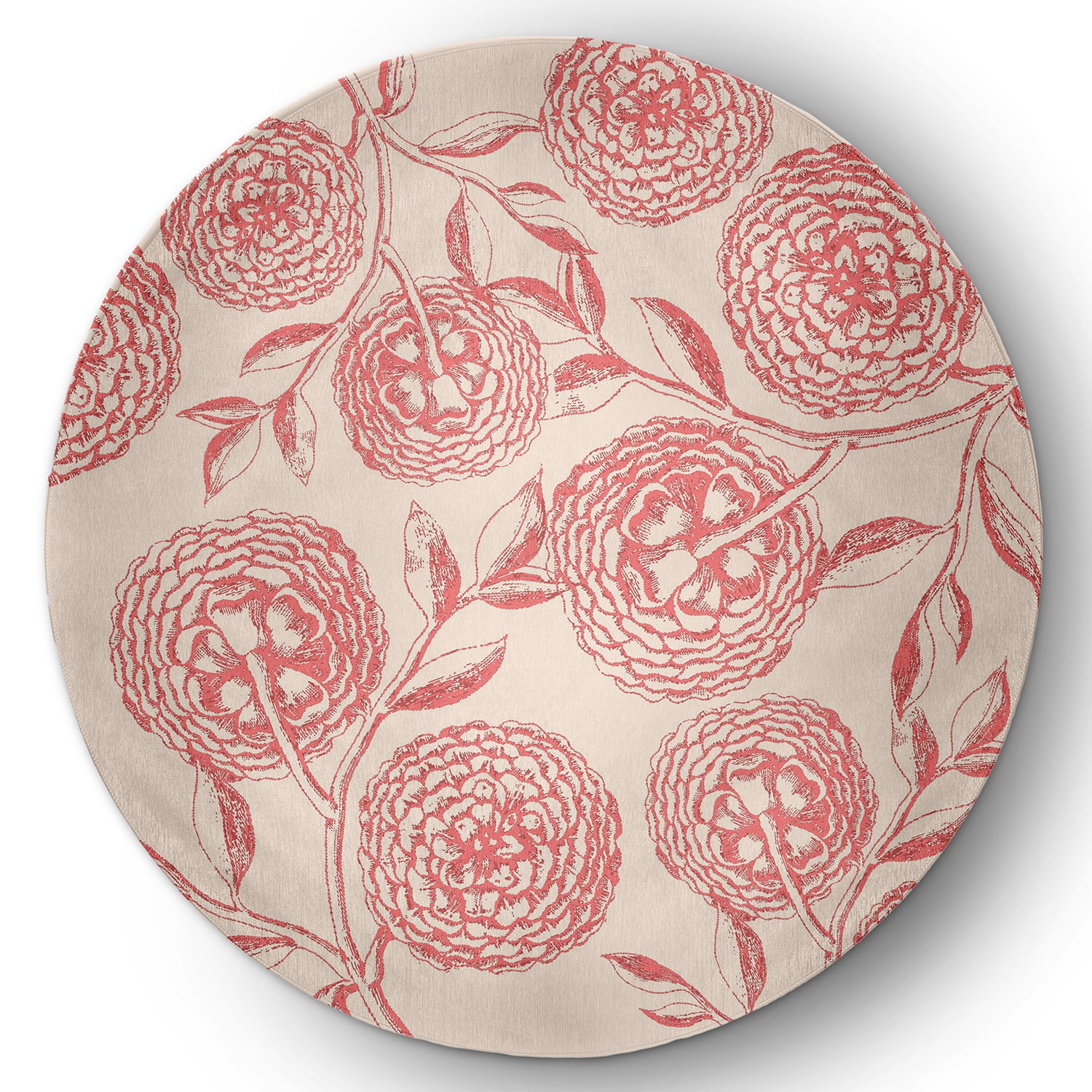 Simply Daisy 5' Round Blush Coral Antique Flowers Spring Chenille Indoor/Outdoor Rug