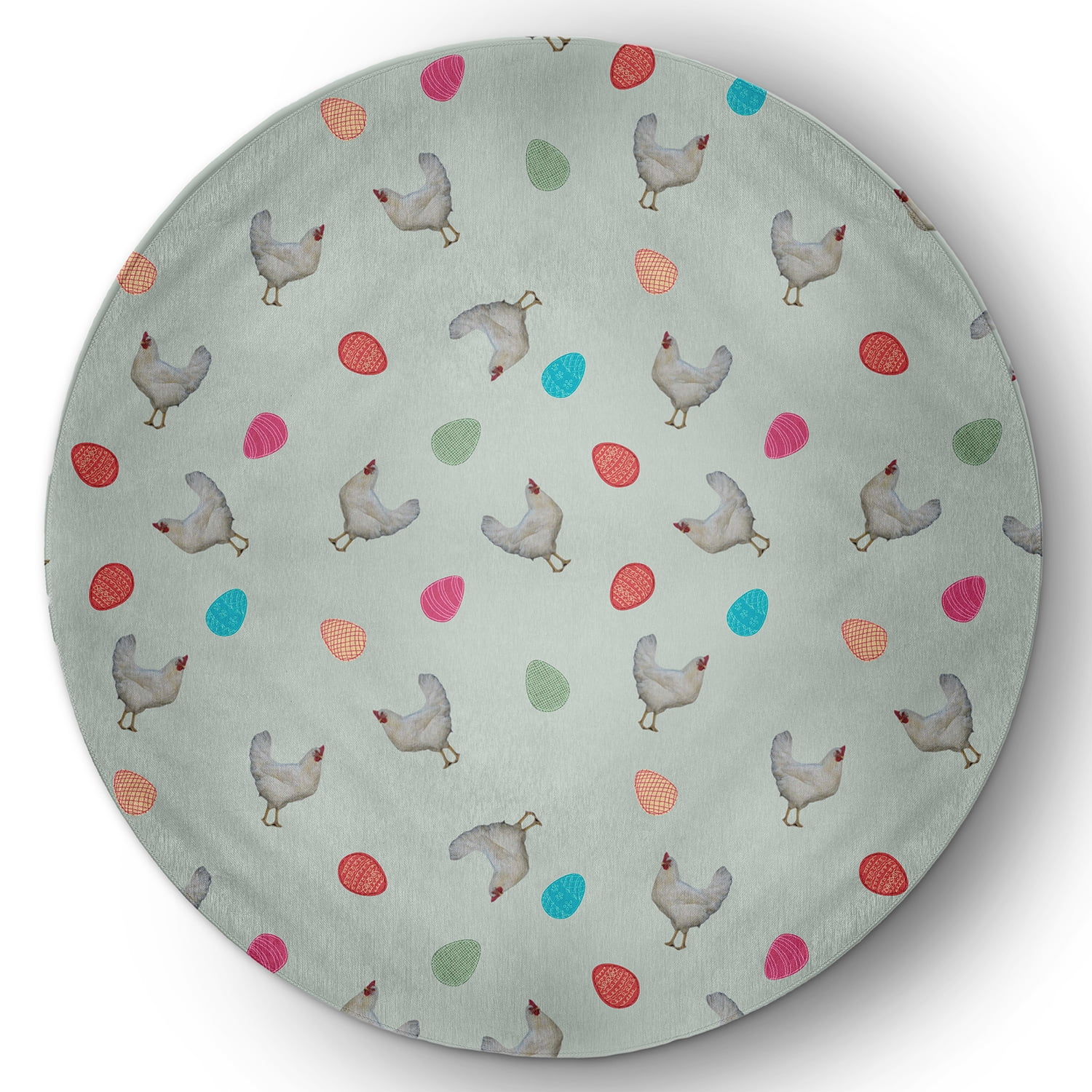 Simply Daisy 5' Round Breezeway Green Chickens and Eggs Easter Chenille Indoor/Outdoor Rug