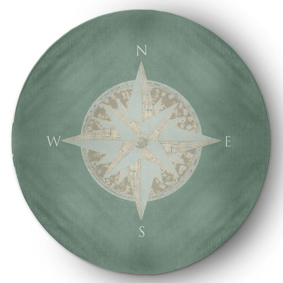 Simply Daisy 5' Round Compass Nautical Chenille Rug, Sage