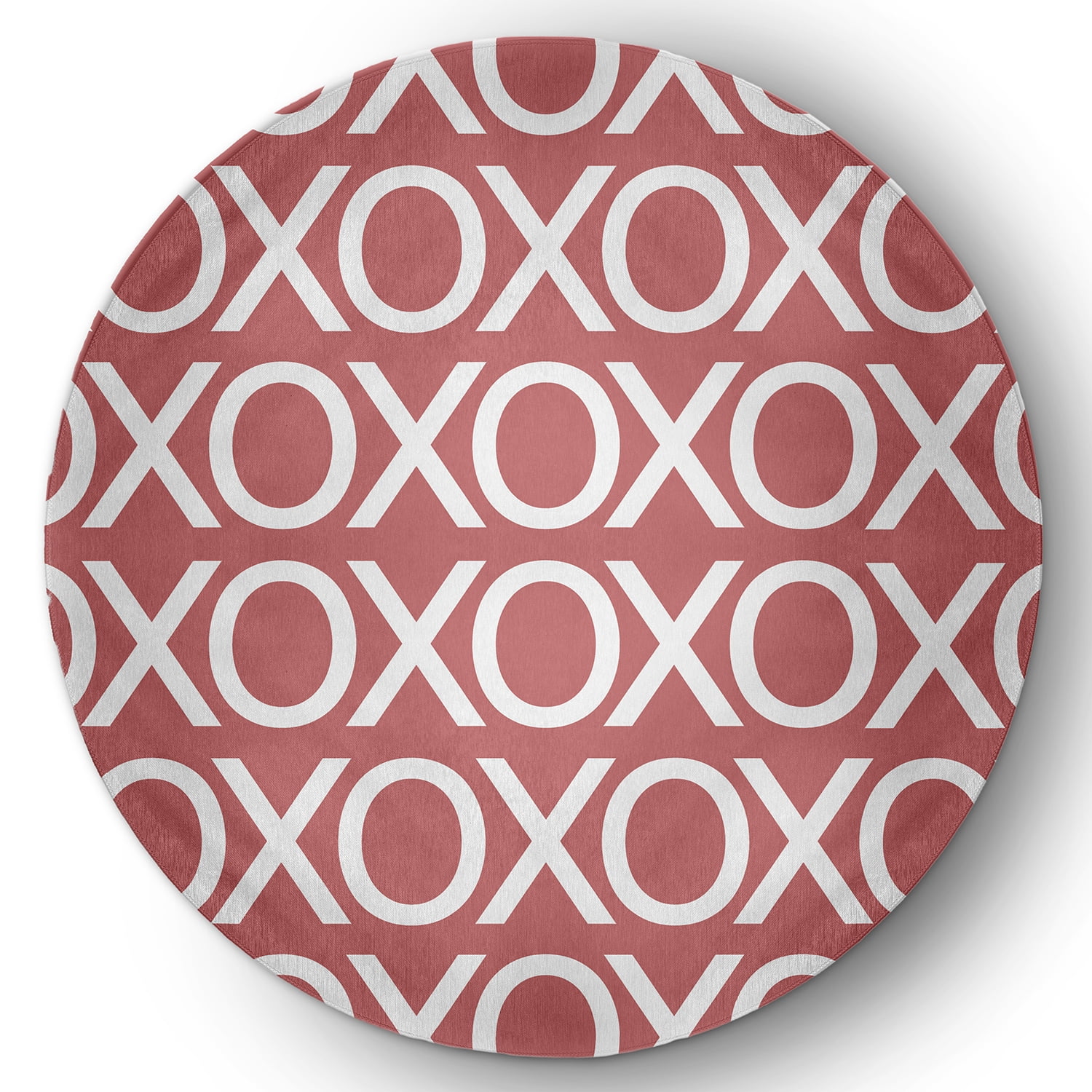 Simply Daisy 5' Round Coral Hugs and Kisses Valentines Chenille Indoor/Outdoor Rug