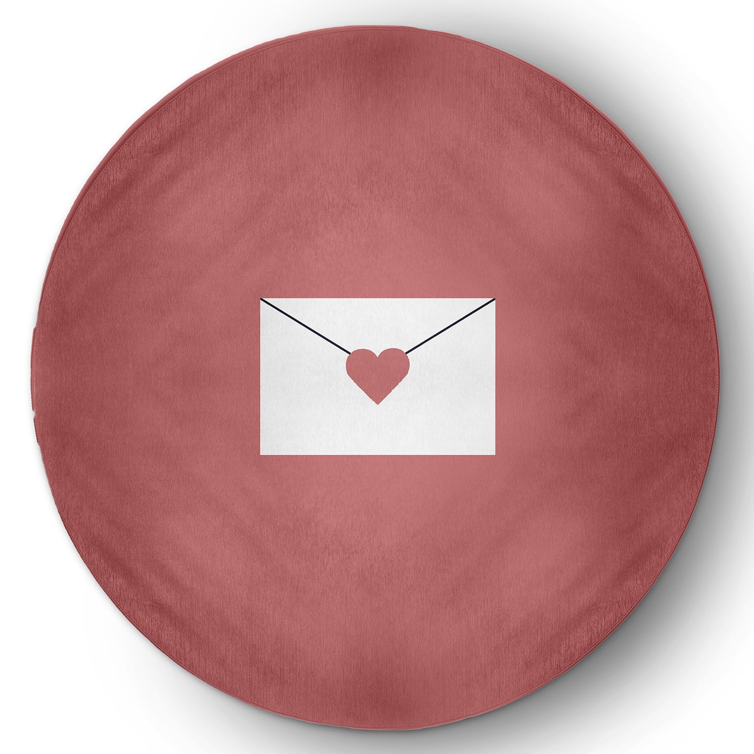 Simply Daisy 5' Round Coral Love Letter Valentines Chenille Indoor/Outdoor Rug