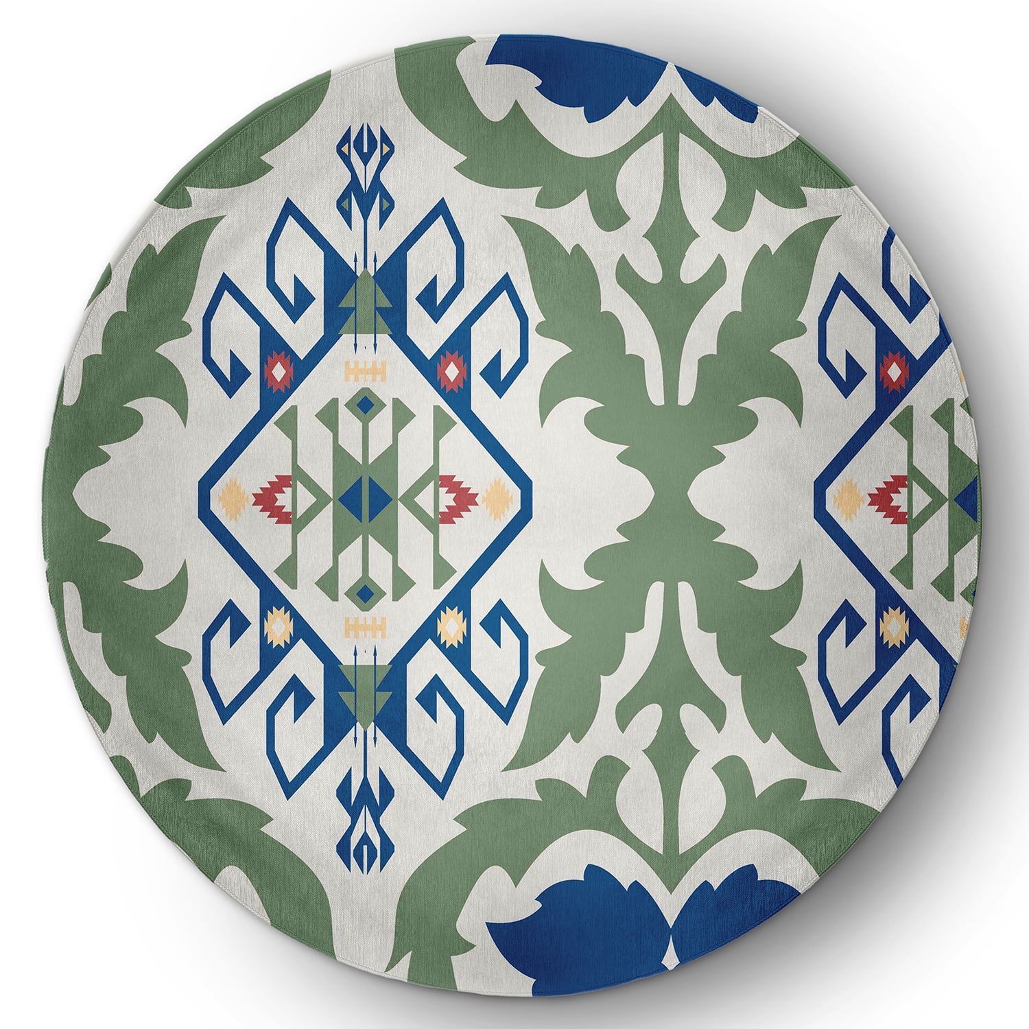 Simply Daisy 5' Round Dark Cobalt Blue Bombay Medallion Spring Chenille Indoor/Outdoor Rug