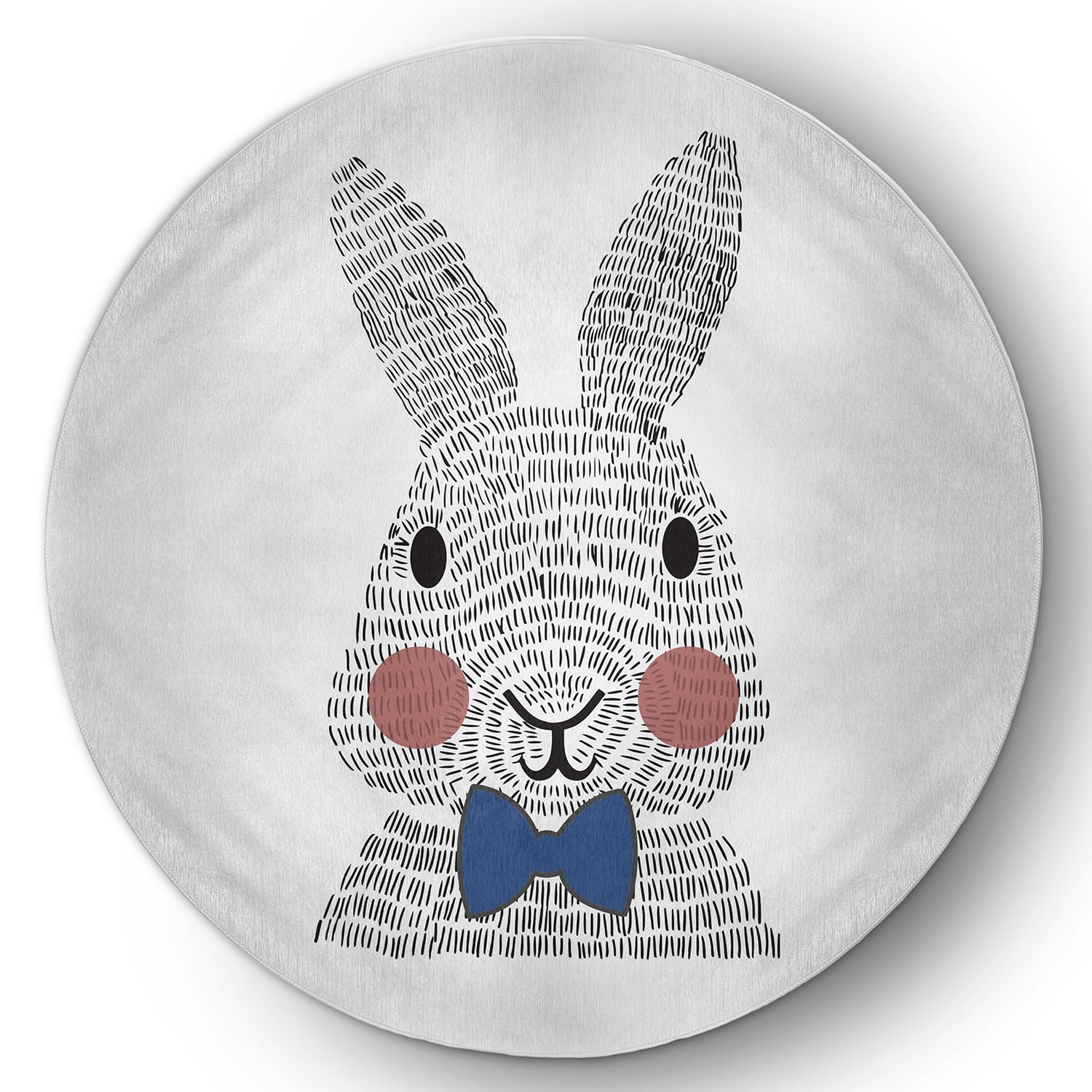 Simply Daisy 5' Round Dark Cobalt Blue Bow-tie Bunny Easter Chenille Indoor/Outdoor Rug