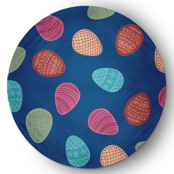 Simply Daisy 5' Round Dark Cobalt Blue Egg Hunt Easter Chenille Indoor/Outdoor Rug