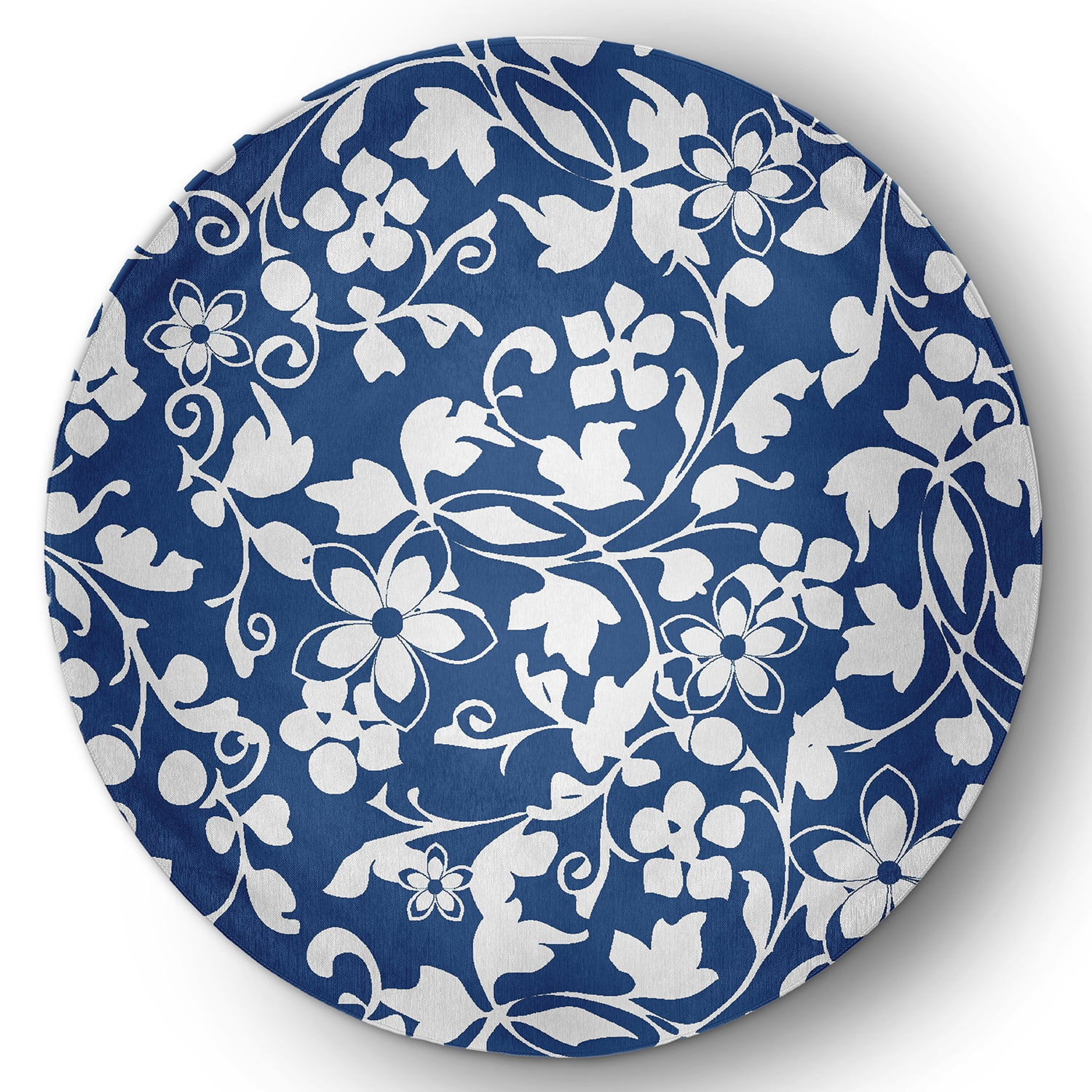 Simply Daisy 5' Round Dark Cobalt Blue Evelyn Spring Chenille Indoor/Outdoor Rug