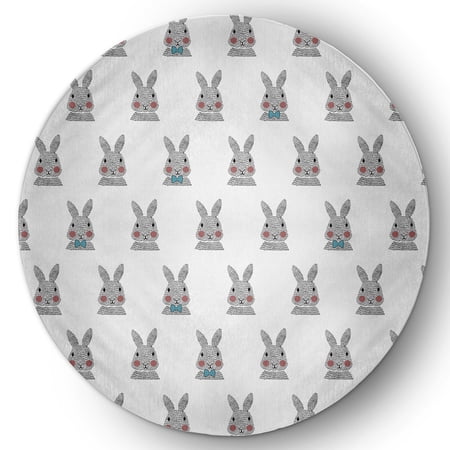Simply Daisy 5' Round Explorer Blue Bunny Fluffle Easter Chenille Indoor/Outdoor Rug