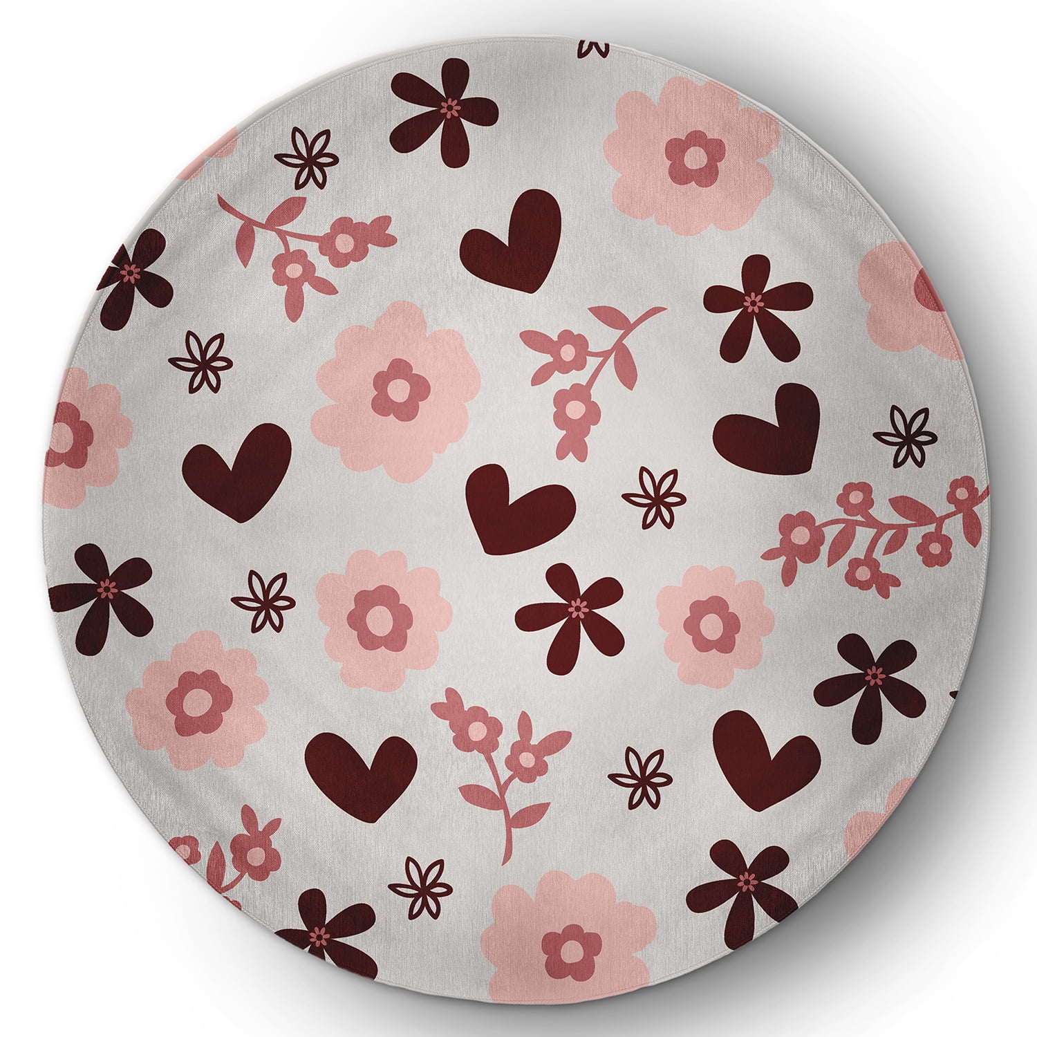Simply Daisy 5' Round Gray Flowery Love Valentines Chenille Indoor/Outdoor Rug