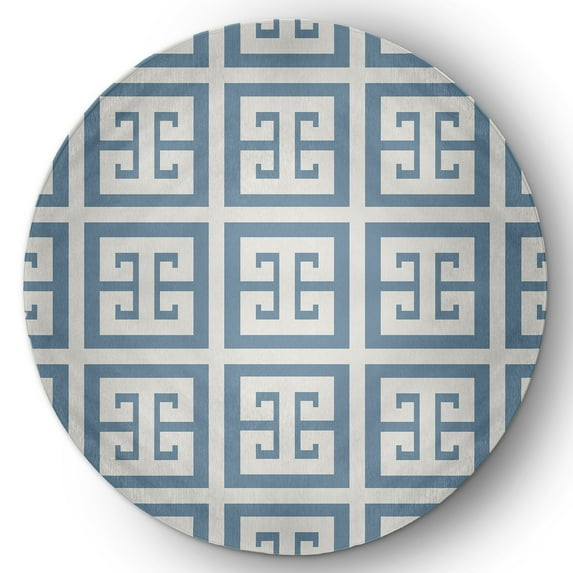 Simply Daisy 5' Round Greek Key Patterned Chenille Rug, Dusty Smoke