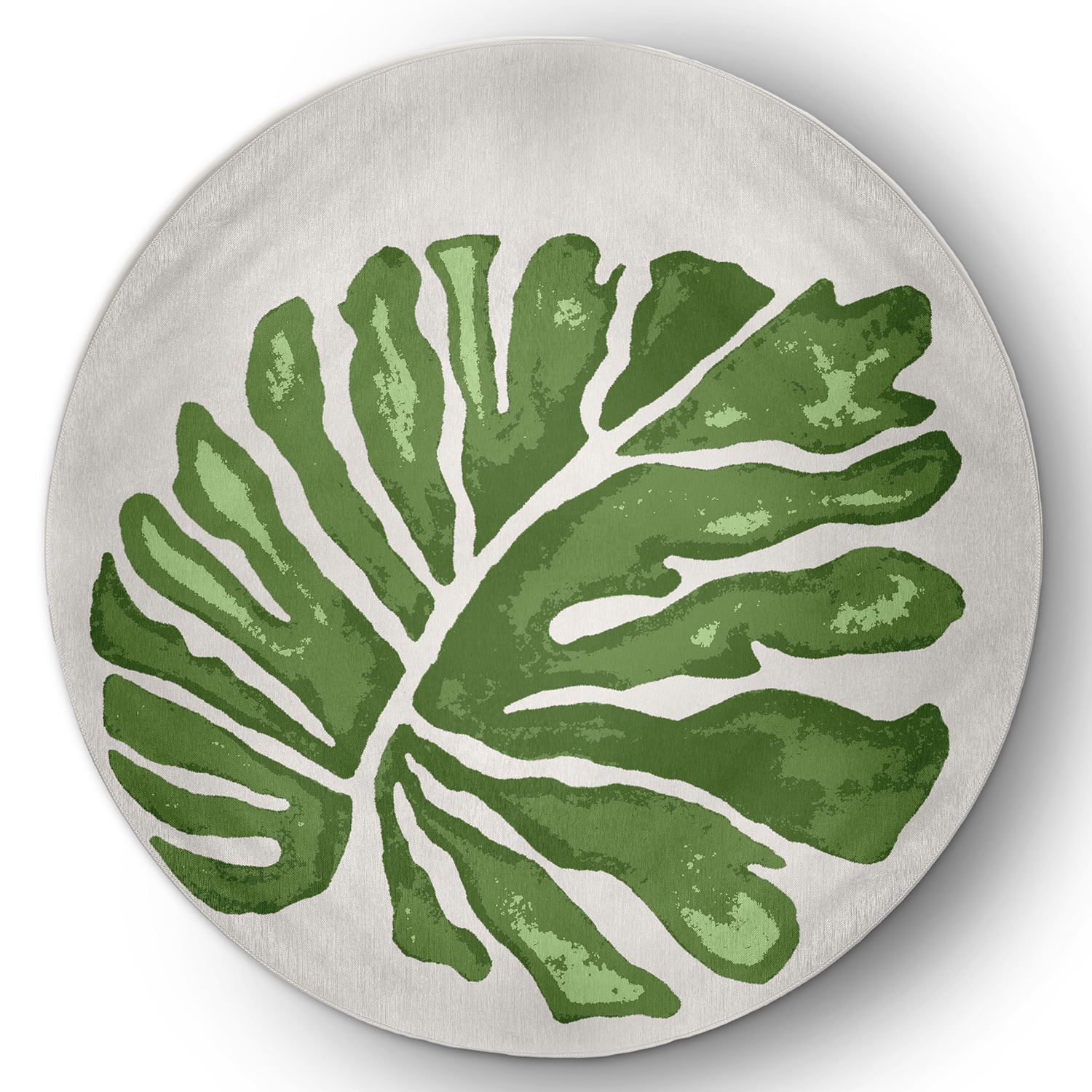 Simply Daisy 5' Round Green Big Leaf Spring Chenille Indoor/Outdoor Rug