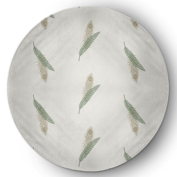 Simply Daisy 5' Round Green Feather Stripe Spring Chenille Indoor/Outdoor Rug