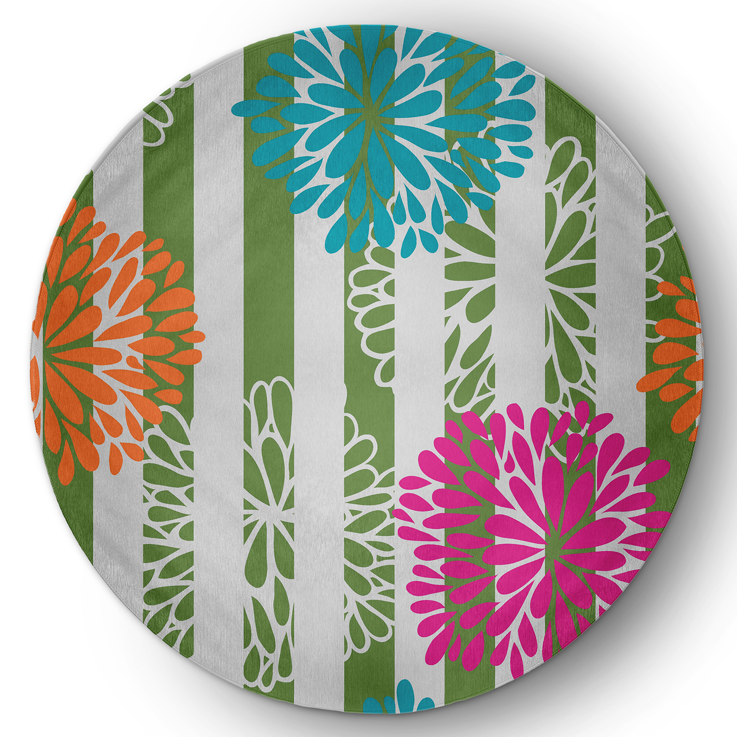 Simply Daisy 5' Round Green Flower Bursts Spring Chenille Indoor/Outdoor Rug