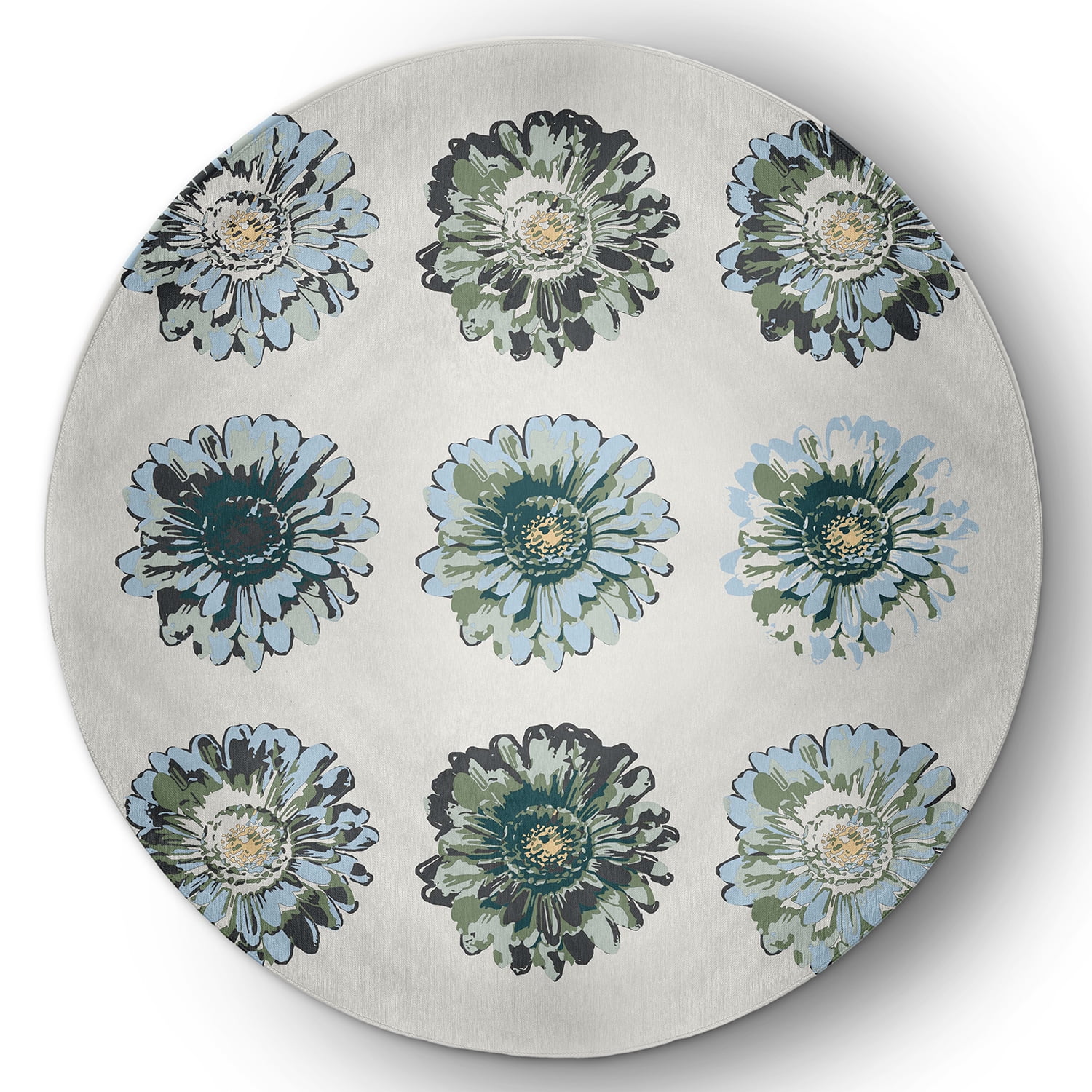 Simply Daisy 5' Round Green Gypsy Floral Spring Chenille Indoor/Outdoor Rug