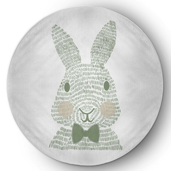 Simply Daisy 5' Round Laurel Tree Green Monochrome Bunny Easter Chenille Indoor/Outdoor Rug