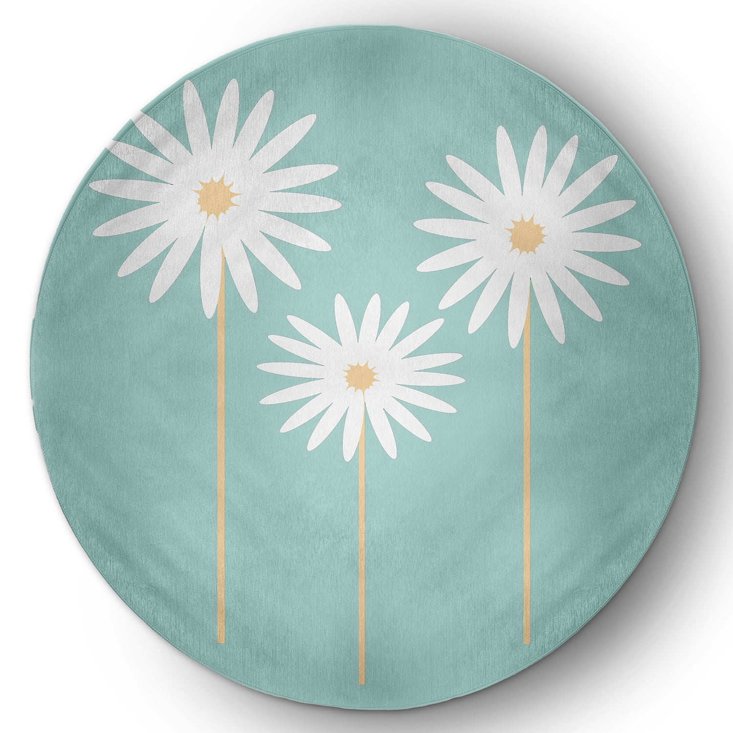 Simply Daisy 5' Round Light Blue Floral Print Spring Chenille Indoor/Outdoor Rug