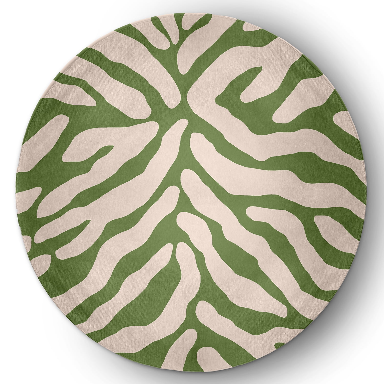 Simply Daisy 5' Round Light Olive Animal Stripe Spring Chenille Indoor/Outdoor Rug