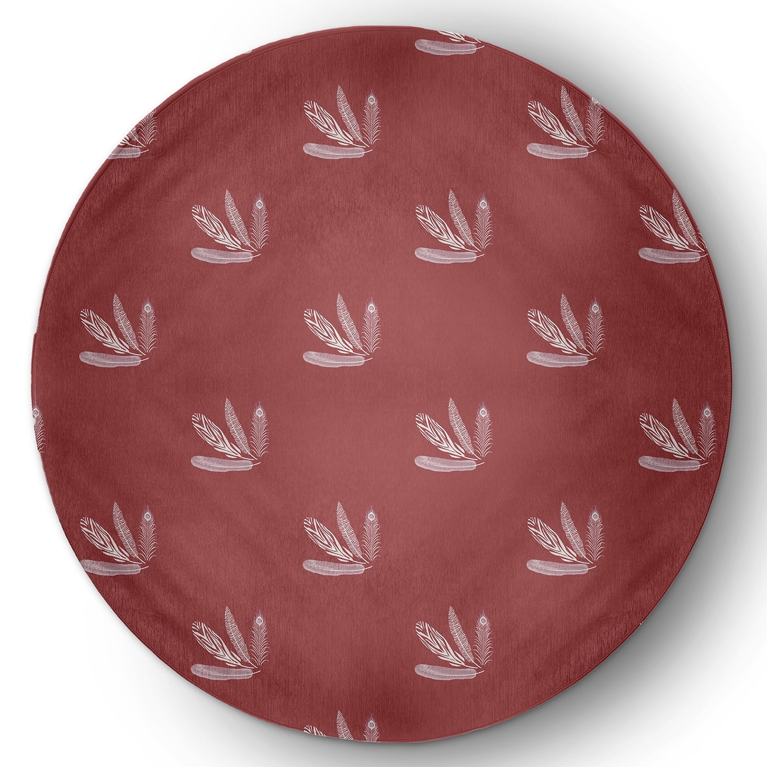 Simply Daisy 5' Round Ligonberry Red Feather Pattern Spring Chenille Indoor/Outdoor Rug
