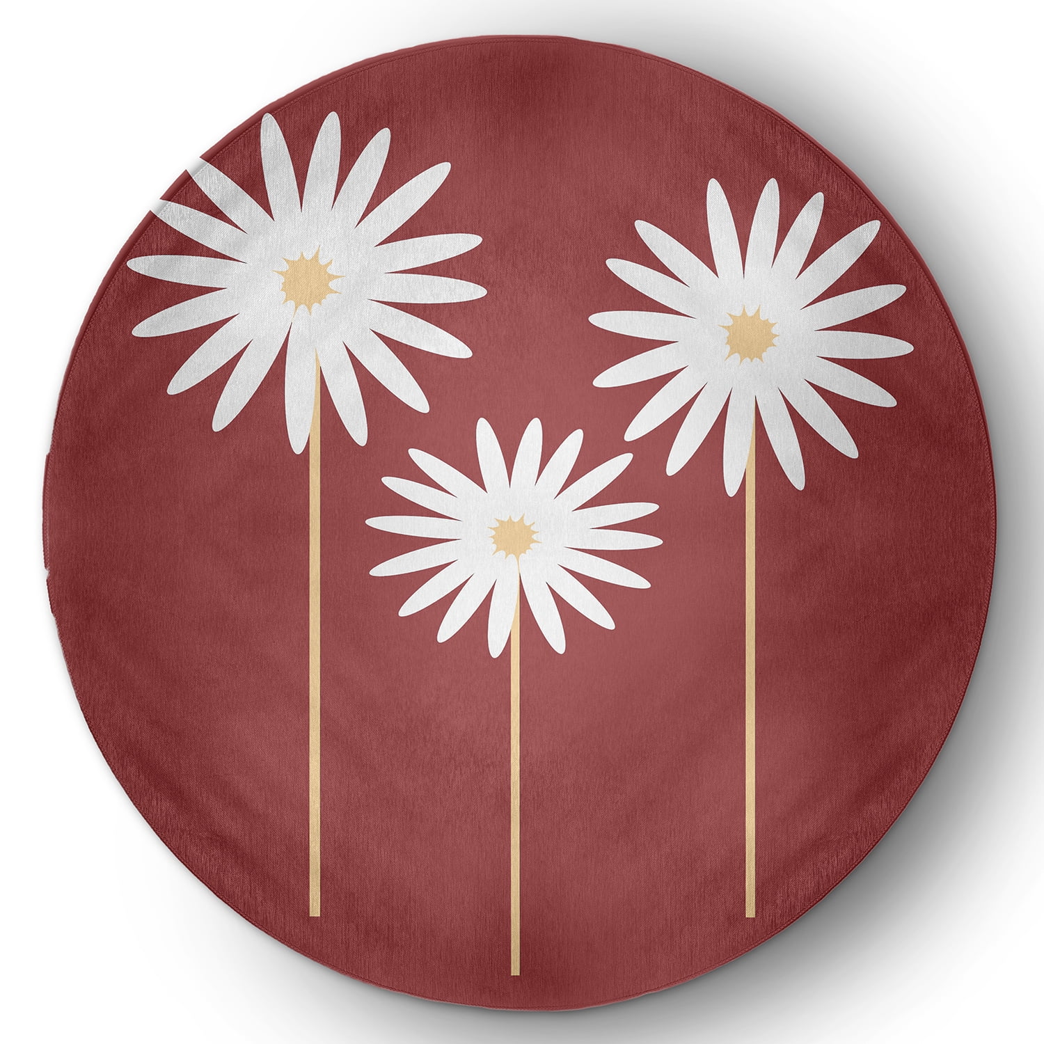 Simply Daisy 5' Round Ligonberry Red Floral Print Spring Chenille Indoor/Outdoor Rug