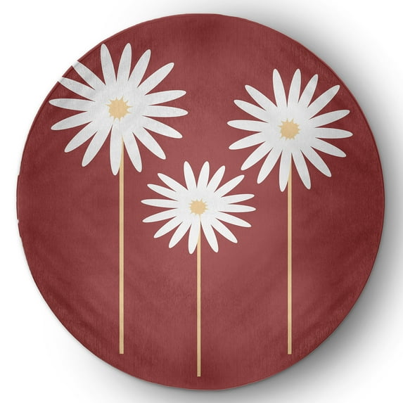 Simply Daisy 5' Round Ligonberry Red Floral Print Spring Chenille Indoor/Outdoor Rug
