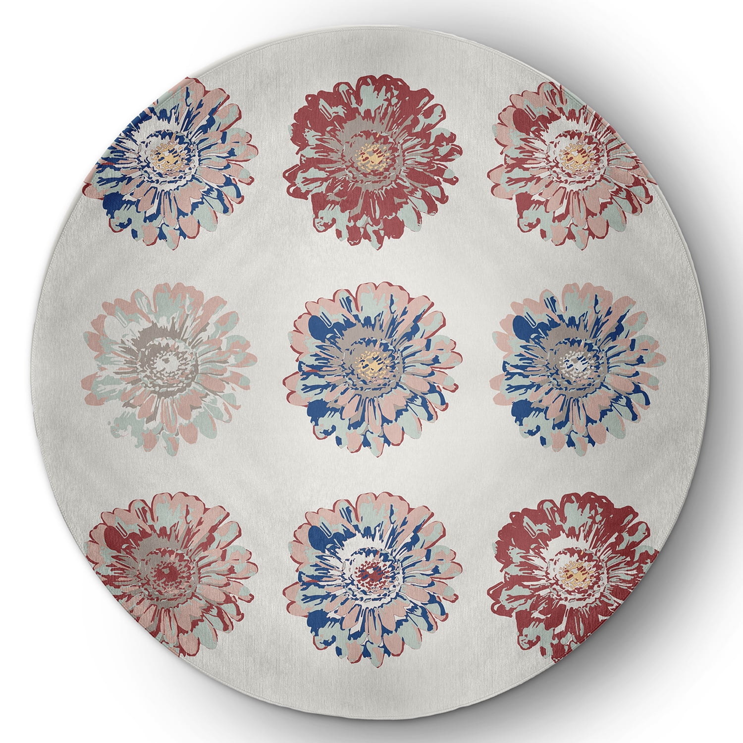 Simply Daisy 5' Round Ligonberry Red Gypsy Floral Spring Chenille Indoor/Outdoor Rug
