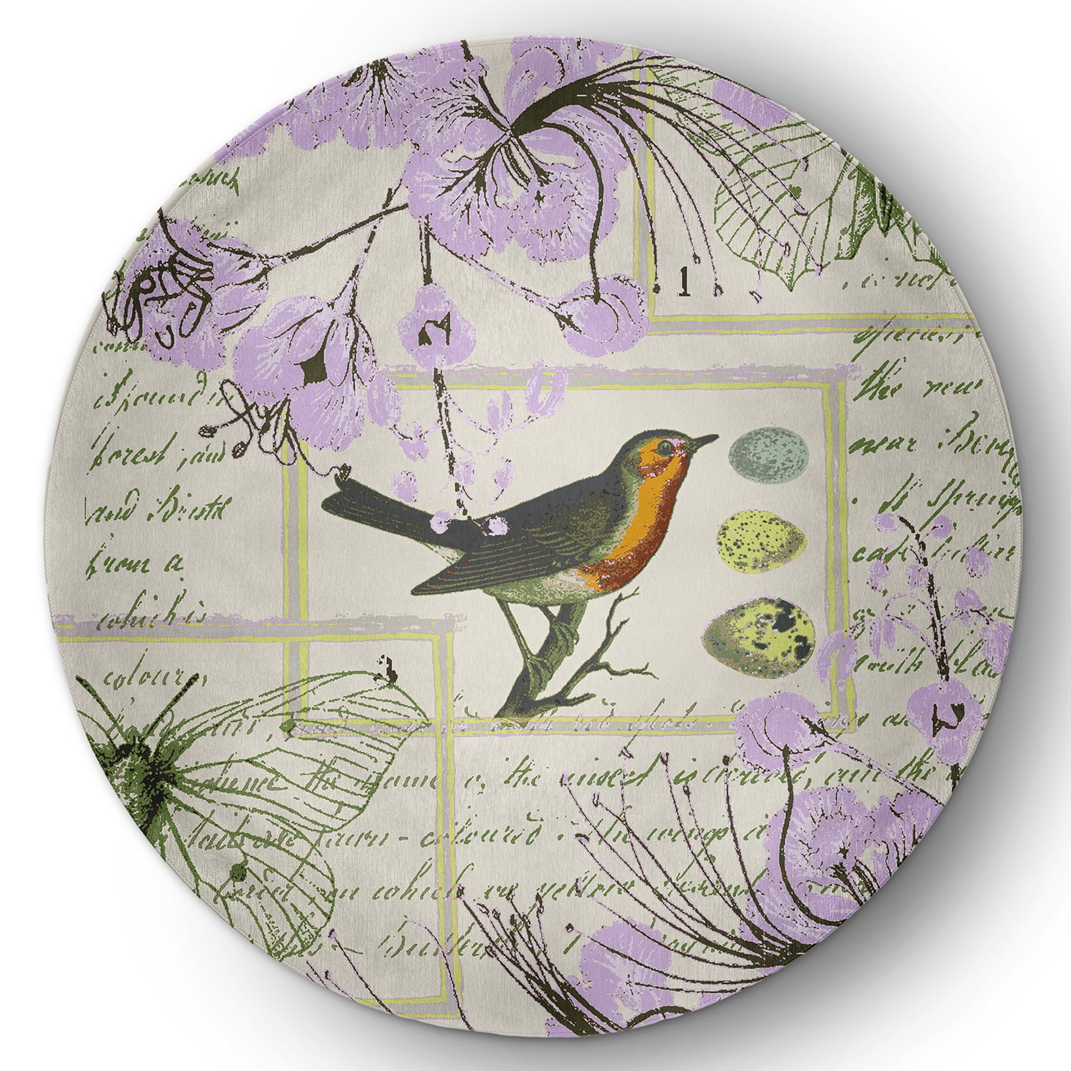 Simply Daisy 5' Round Lilac Singing Bird Spring Chenille Indoor/Outdoor Rug