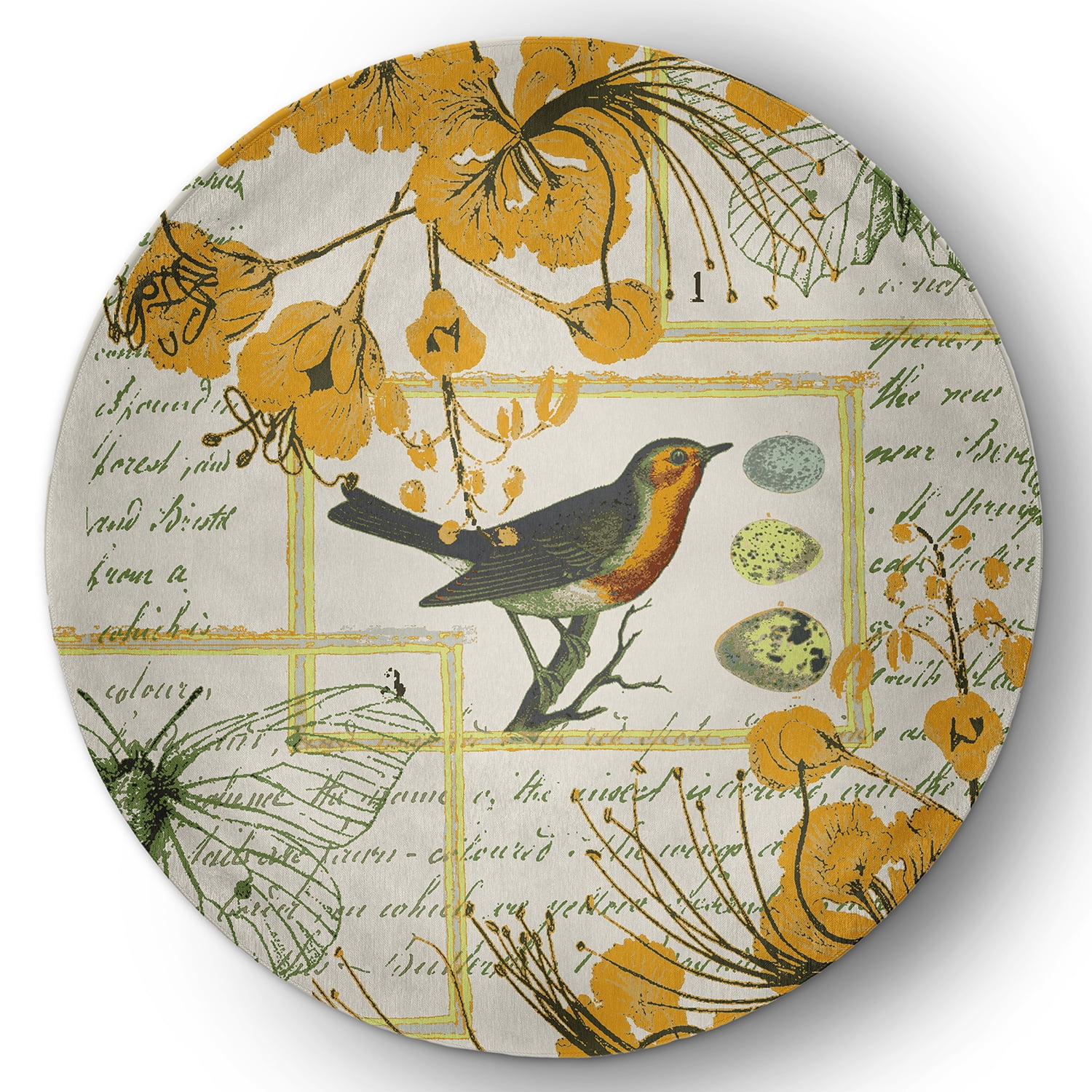 Simply Daisy 5' Round Mango Singing Bird Spring Chenille Indoor/Outdoor Rug