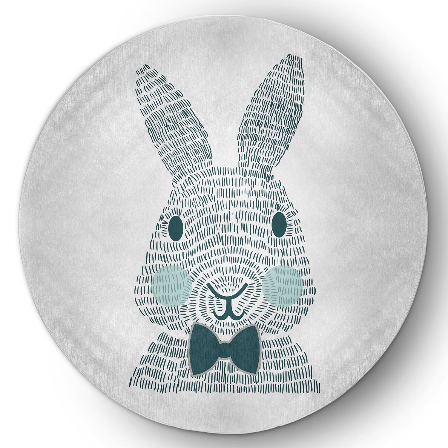 Simply Daisy 5' Round Ocean Abyss Green Monochrome Bunny Easter Chenille Indoor/Outdoor Rug