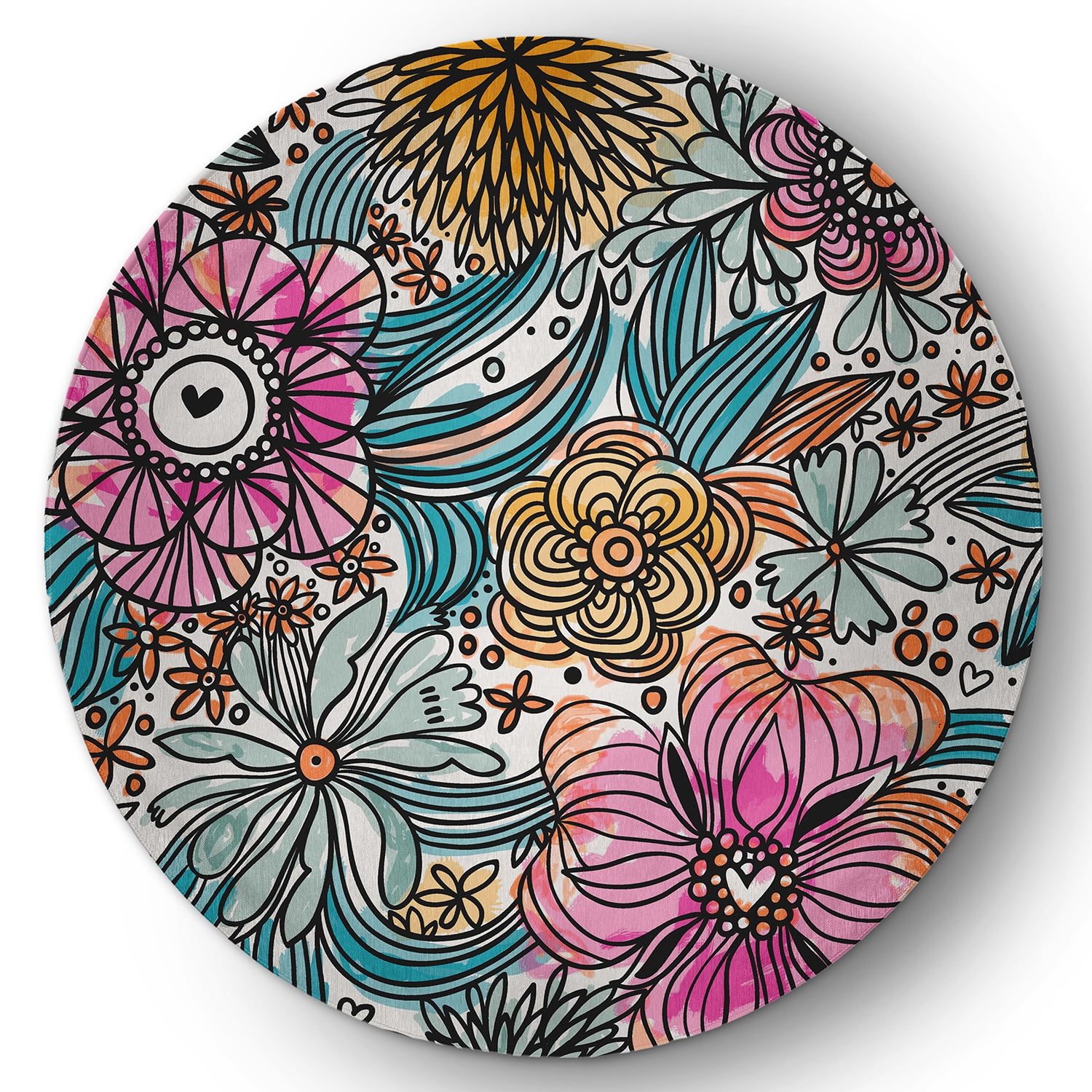 Simply Daisy 5' Round Orange Flower Melange Spring Chenille Indoor/Outdoor Rug