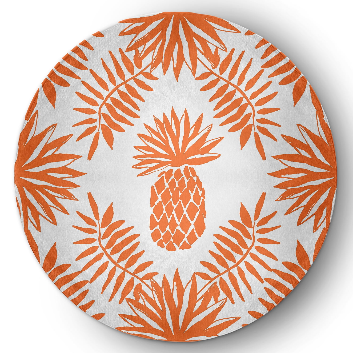 Simply Daisy 5' Round Orange Pineapple Leaves Spring Chenille Indoor/Outdoor Rug