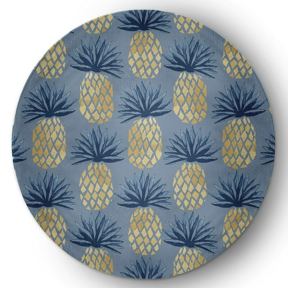 Simply Daisy 5' Round Pineapple Stripes Chenille Rug, Dusty Smoke