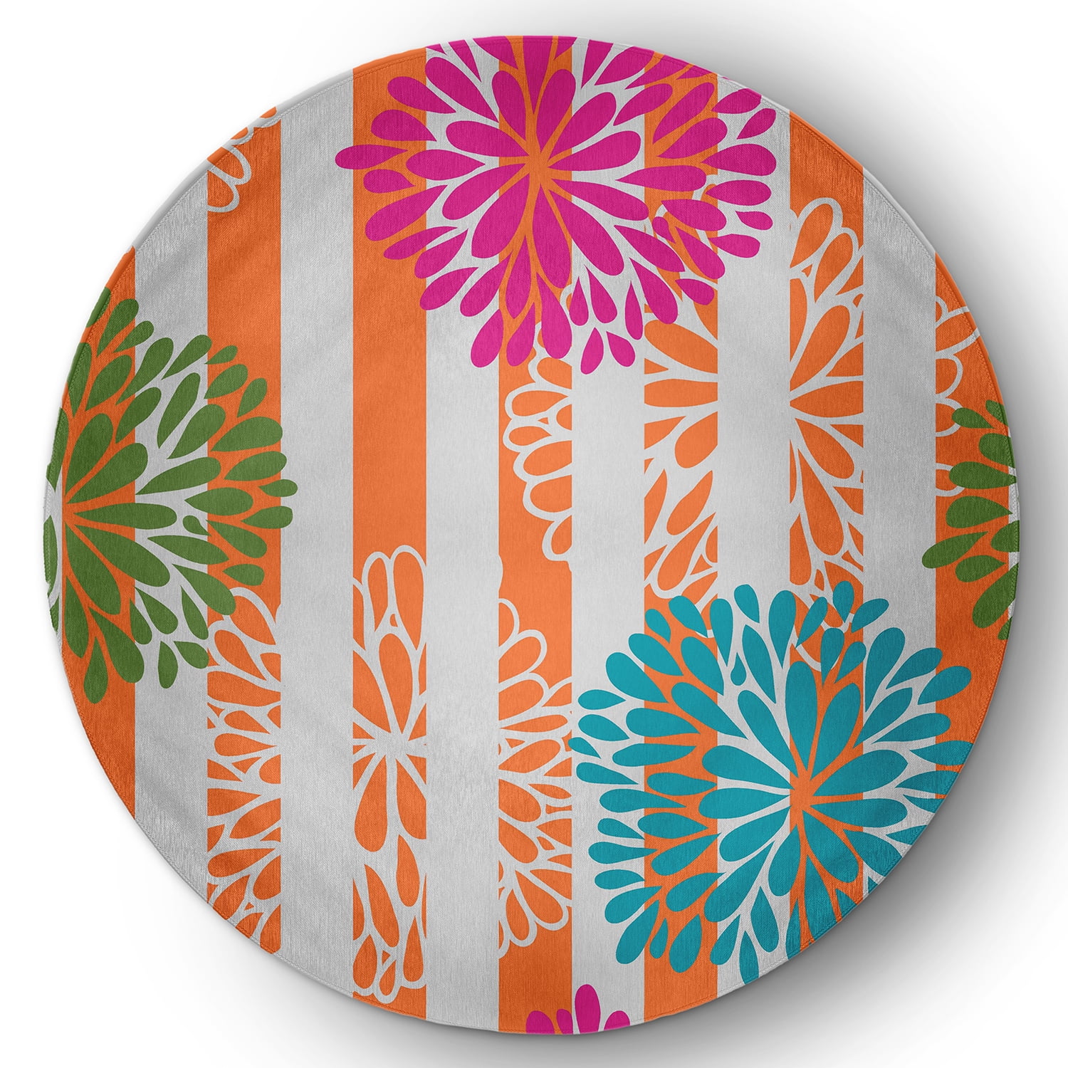 Simply Daisy 5' Round Pink Flower Bursts Spring Chenille Indoor/Outdoor Rug