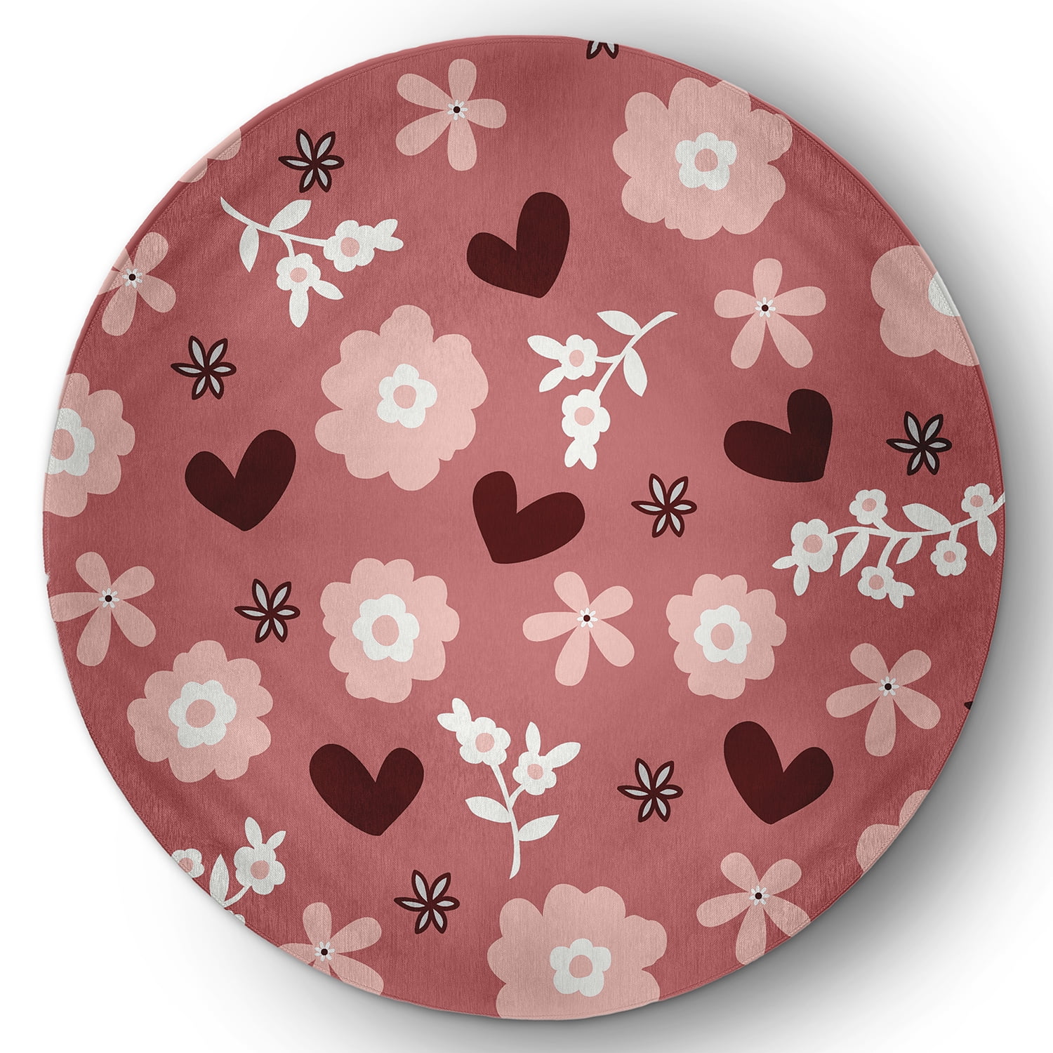Simply Daisy 5' Round Pink Flowery Love Valentines Chenille Indoor/Outdoor Rug
