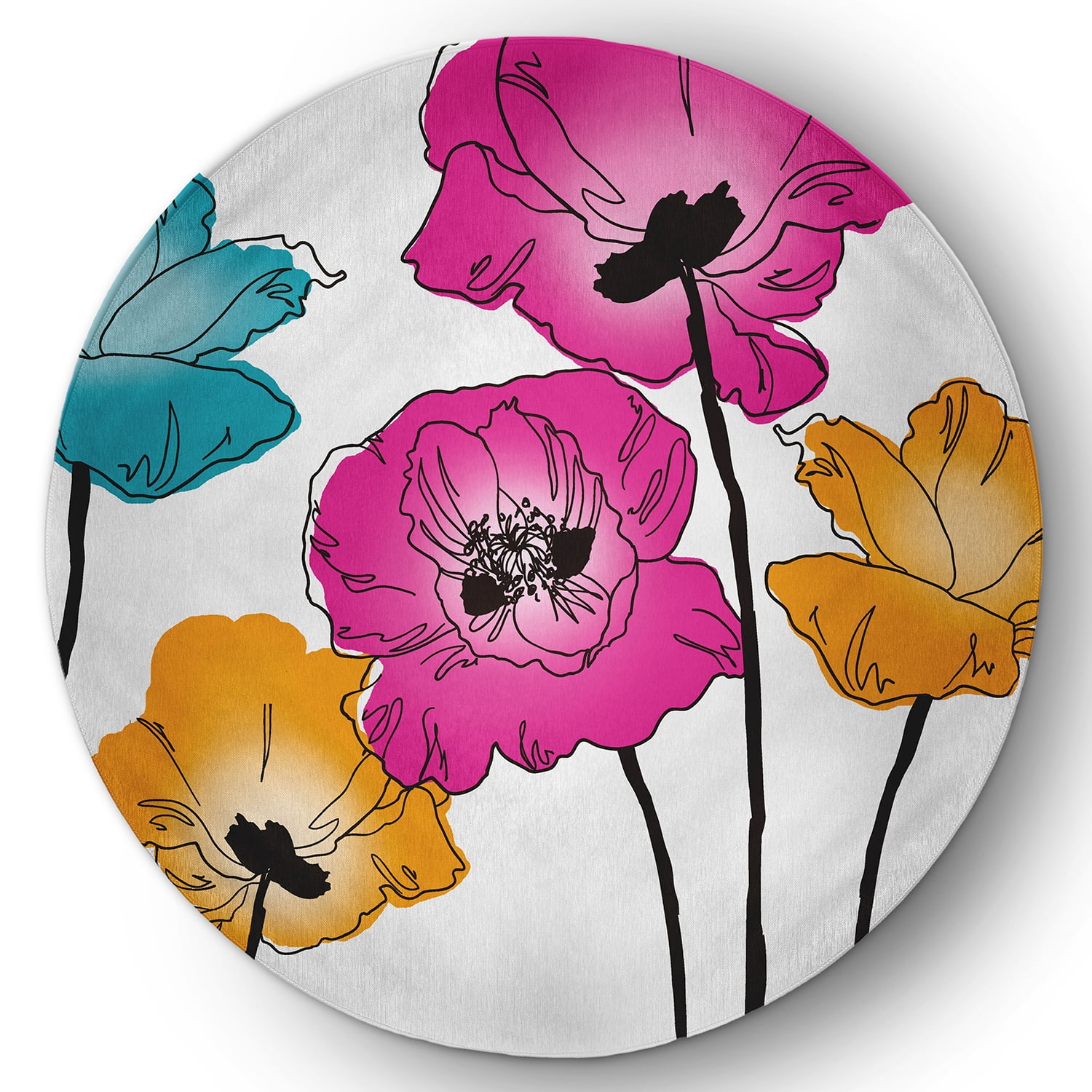 Simply Daisy 5' Round Pink Popping Poppies Spring Chenille Indoor/Outdoor Rug