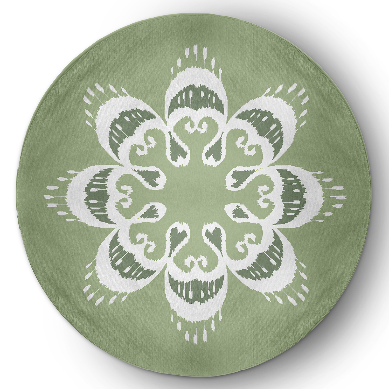 Simply Daisy 5' Round Sage Green Ikat Mandala Chenille Indoor/Outdoor Rug
