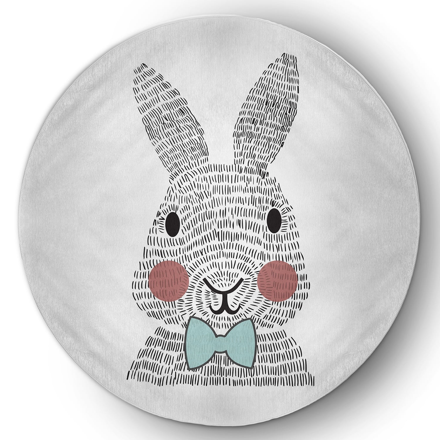 Simply Daisy 5' Round Wave Top Blue Bow-tie Bunny Easter Chenille Indoor/Outdoor Rug
