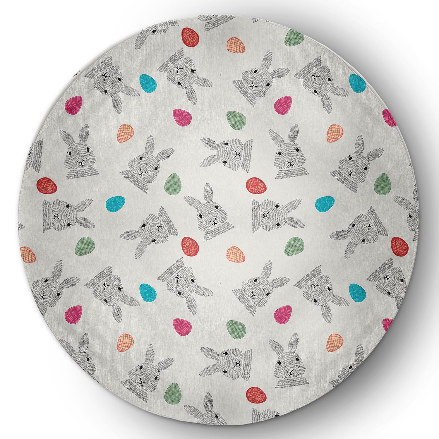 Simply Daisy 5' Round Whisper White Bunnies and Eggs Easter Chenille Indoor/Outdoor Rug