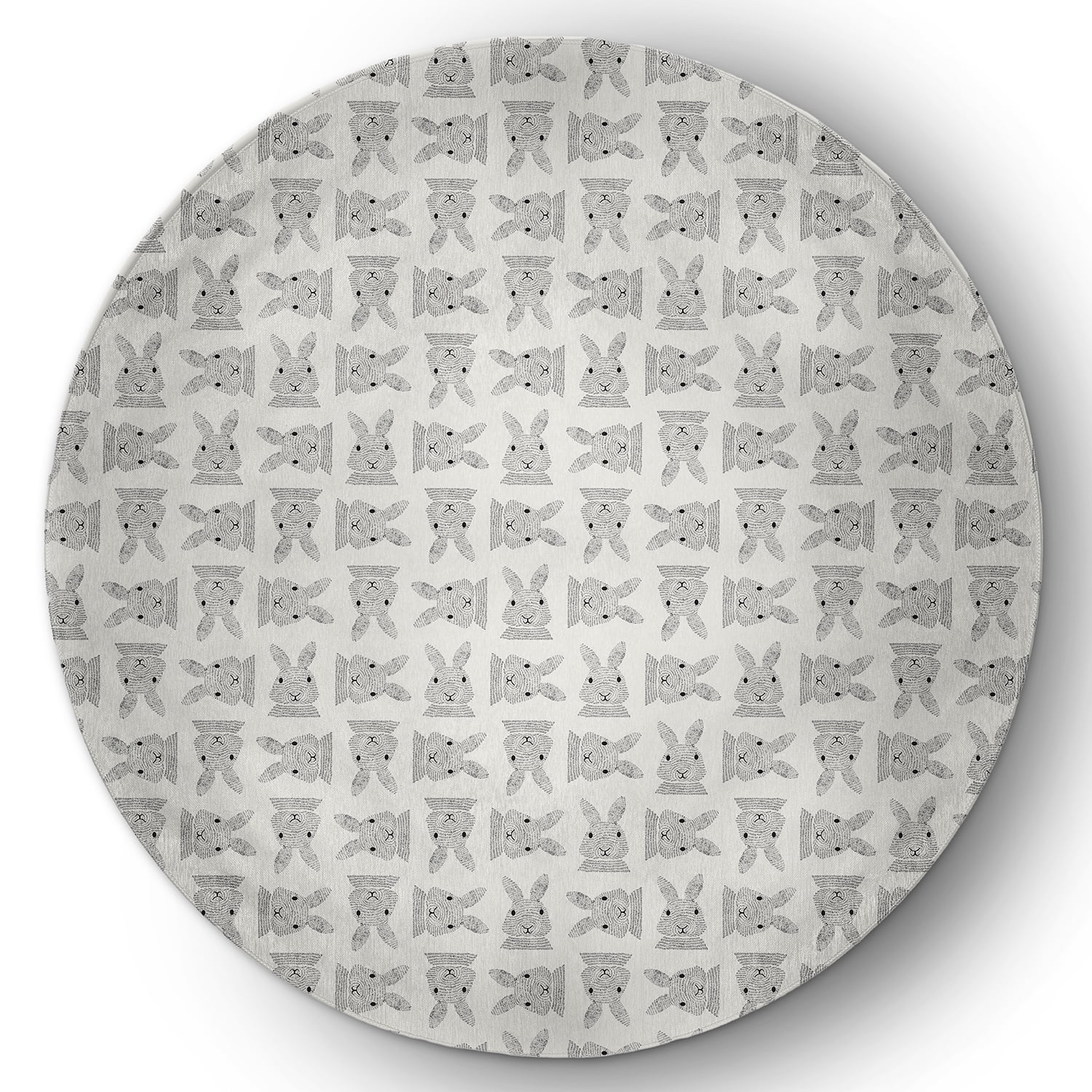 Simply Daisy 5' Round Whisper White Criss Cross Bunnies Easter Chenille Indoor/Outdoor Rug