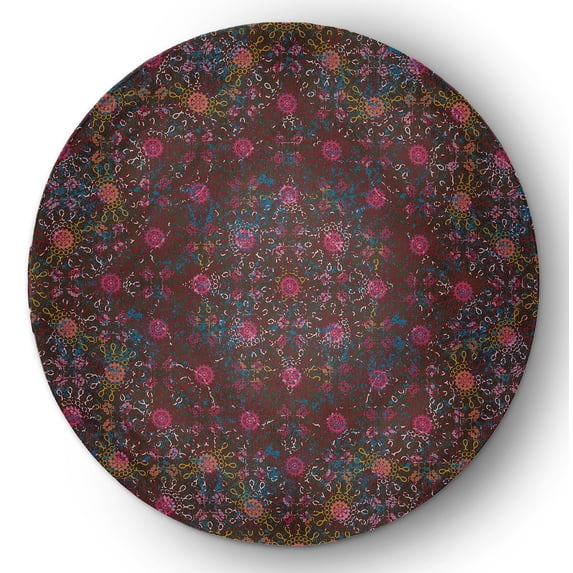 Simply Daisy 5' round Brown Layered Sun Tile Rug