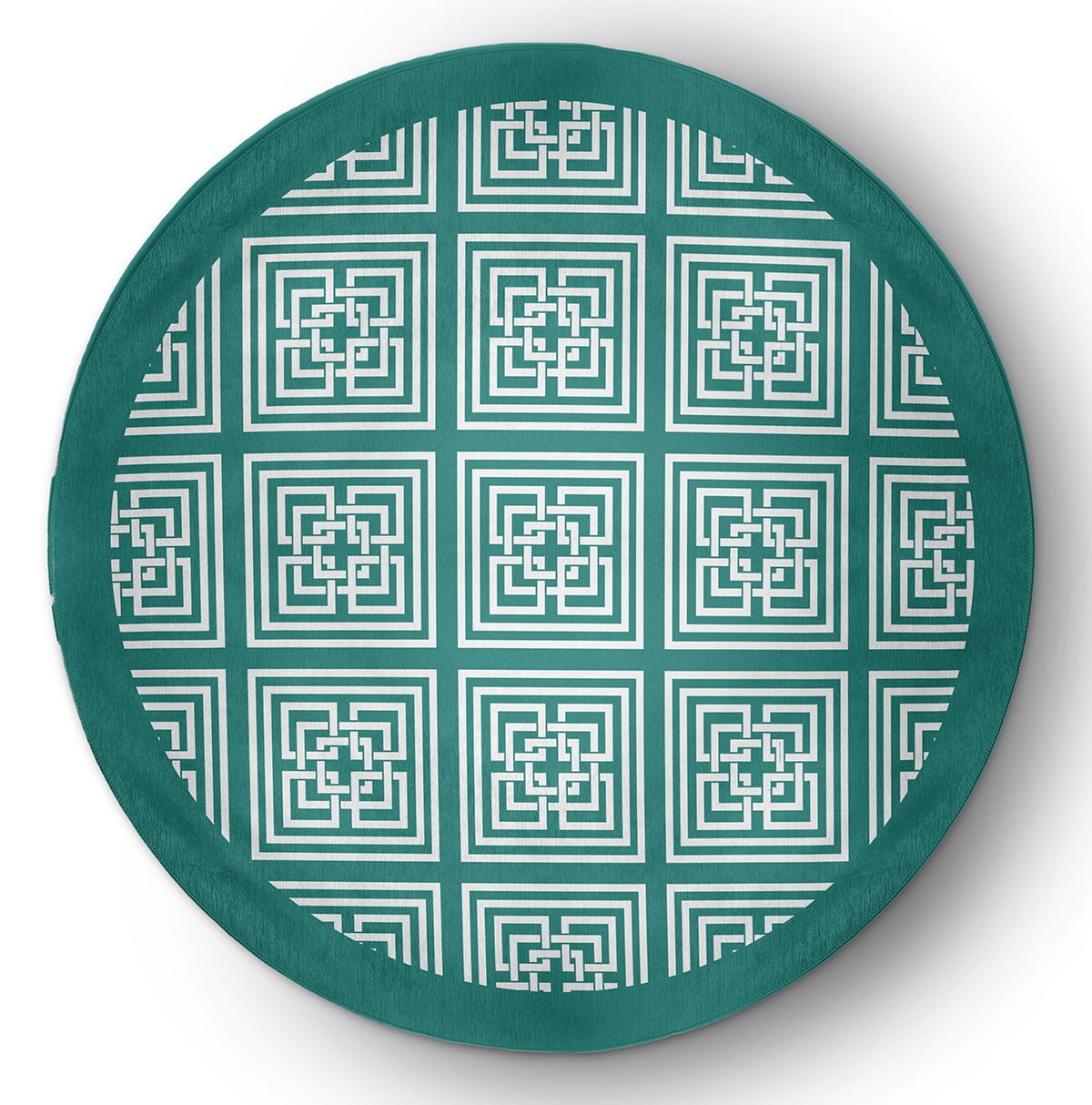 Simply Daisy 5' round Desert Turquoise Greek New Key Indoor/outdoor Rug