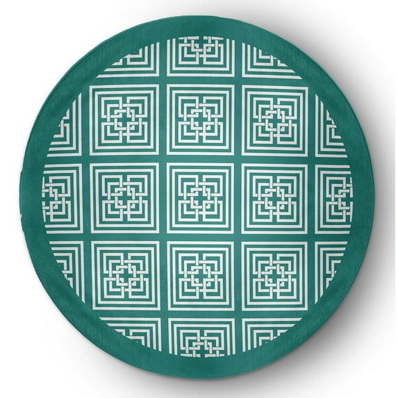 Simply Daisy 5' round Desert Turquoise Greek New Key Indoor/outdoor Rug